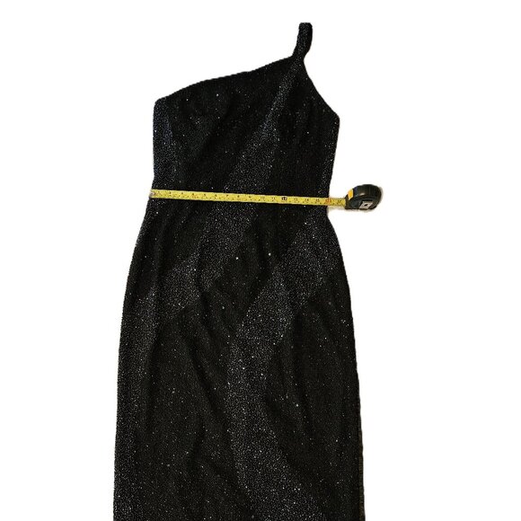 SCALA Long, Black, One Strap, Formal, Silk, Sequin Dress, Side Slit, Size Large - Picture 4 of 8